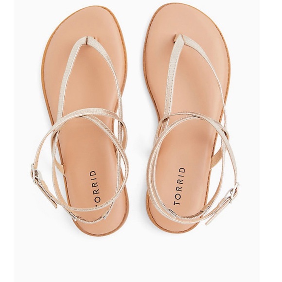 Torrid Gladiator Metallic Gold Ankle Strap Snakeskin Sandal - Picture 4 of 8